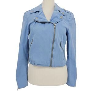 Color Me Courtney Womans size 8 Dennis Biker Moto Jacket Cropped Denim Jean Blue